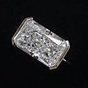 Private Label Silver Emerald-Cut Moissanite Ring - White